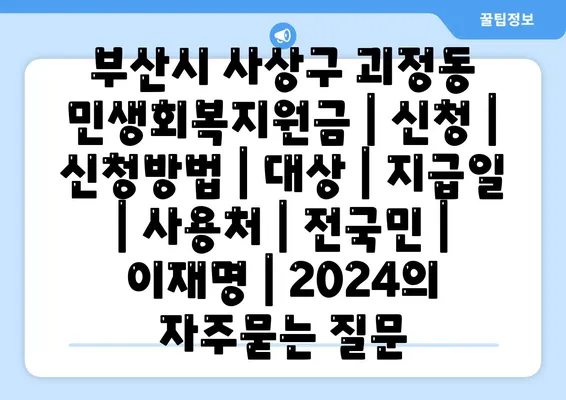 부산시 사상구 괴정동 민생회복지원금 | 신청 | 신청방법 | 대상 | 지급일 | 사용처 | 전국민 | 이재명 | 2024