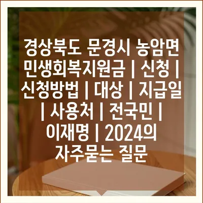 경상북도 문경시 농암면 민생회복지원금 | 신청 | 신청방법 | 대상 | 지급일 | 사용처 | 전국민 | 이재명 | 2024