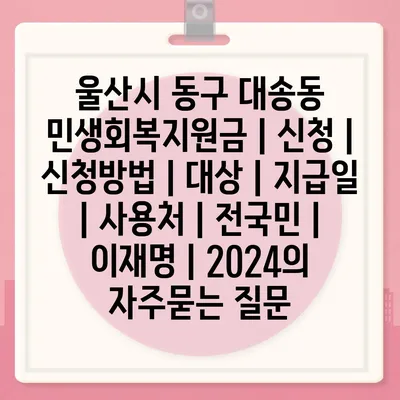 울산시 동구 대송동 민생회복지원금 | 신청 | 신청방법 | 대상 | 지급일 | 사용처 | 전국민 | 이재명 | 2024