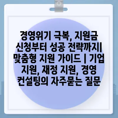 경영위기 극복, 지원금 신청부터 성공 전략까지| 맞춤형 지원 가이드 | 기업 지원, 재정 지원, 경영 컨설팅