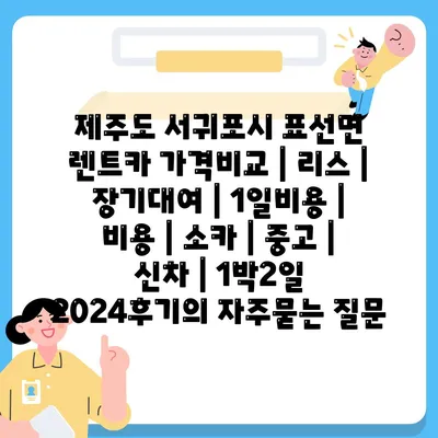 제주도 서귀포시 표선면 렌트카 가격비교 | 리스 | 장기대여 | 1일비용 | 비용 | 소카 | 중고 | 신차 | 1박2일 2024후기