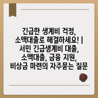 긴급한 생계비 걱정, 소액대출로 해결하세요! | 서민 긴급생계비 대출, 소액대출, 금융 지원, 비상금 마련