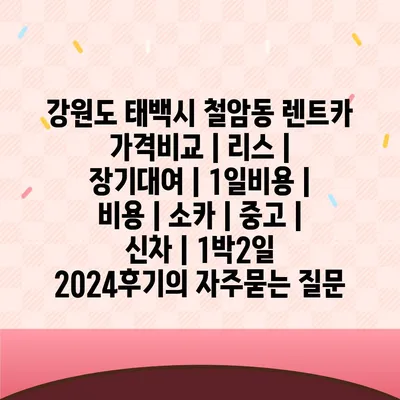 강원도 태백시 철암동 렌트카 가격비교 | 리스 | 장기대여 | 1일비용 | 비용 | 소카 | 중고 | 신차 | 1박2일 2024후기