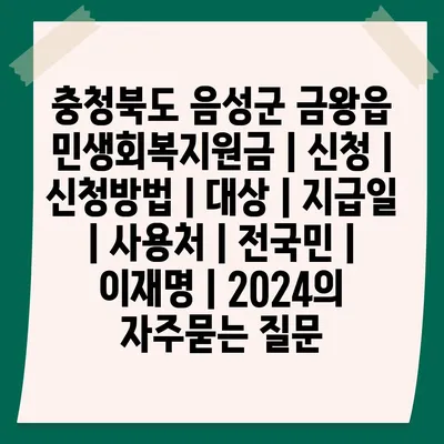 충청북도 음성군 금왕읍 민생회복지원금 | 신청 | 신청방법 | 대상 | 지급일 | 사용처 | 전국민 | 이재명 | 2024