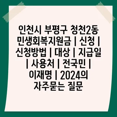 인천시 부평구 청천2동 민생회복지원금 | 신청 | 신청방법 | 대상 | 지급일 | 사용처 | 전국민 | 이재명 | 2024