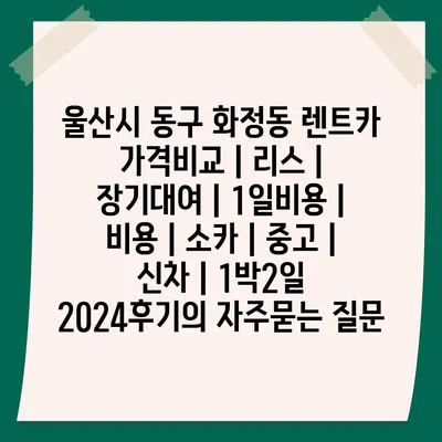 울산시 동구 화정동 렌트카 가격비교 | 리스 | 장기대여 | 1일비용 | 비용 | 소카 | 중고 | 신차 | 1박2일 2024후기