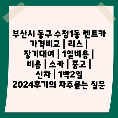 부산시 동구 수정1동 렌트카 가격비교 | 리스 | 장기대여 | 1일비용 | 비용 | 소카 | 중고 | 신차 | 1박2일 2024후기