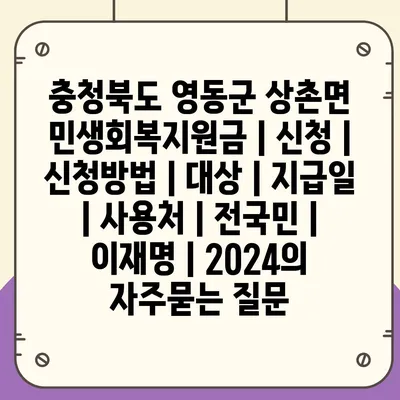 충청북도 영동군 상촌면 민생회복지원금 | 신청 | 신청방법 | 대상 | 지급일 | 사용처 | 전국민 | 이재명 | 2024