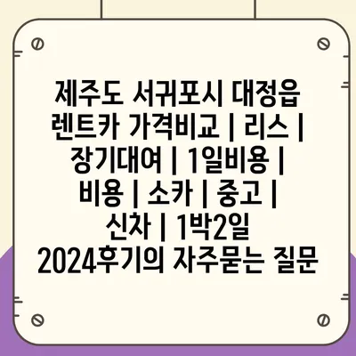 제주도 서귀포시 대정읍 렌트카 가격비교 | 리스 | 장기대여 | 1일비용 | 비용 | 소카 | 중고 | 신차 | 1박2일 2024후기