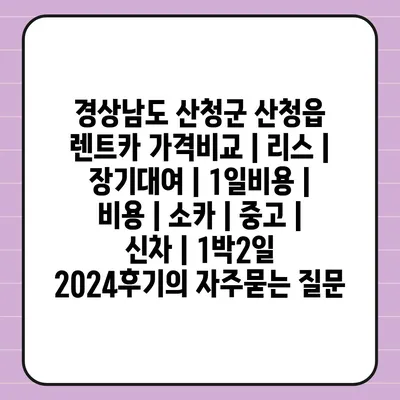 경상남도 산청군 산청읍 렌트카 가격비교 | 리스 | 장기대여 | 1일비용 | 비용 | 소카 | 중고 | 신차 | 1박2일 2024후기