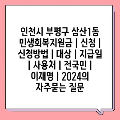 인천시 부평구 삼산1동 민생회복지원금 | 신청 | 신청방법 | 대상 | 지급일 | 사용처 | 전국민 | 이재명 | 2024