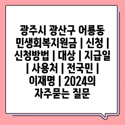 광주시 광산구 어룡동 민생회복지원금 | 신청 | 신청방법 | 대상 | 지급일 | 사용처 | 전국민 | 이재명 | 2024