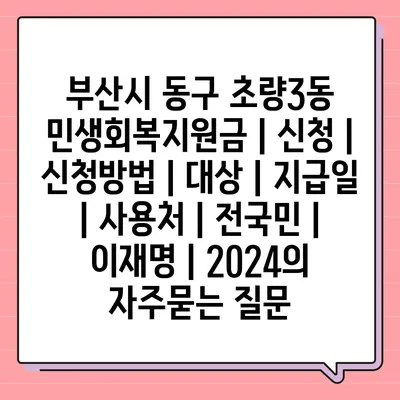 부산시 동구 초량3동 민생회복지원금 | 신청 | 신청방법 | 대상 | 지급일 | 사용처 | 전국민 | 이재명 | 2024