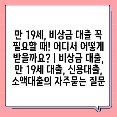 만 19세, 비상금 대출 꼭 필요할 때! 어디서 어떻게 받을까요? | 비상금 대출, 만 19세 대출, 신용대출, 소액대출