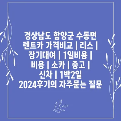 경상남도 함양군 수동면 렌트카 가격비교 | 리스 | 장기대여 | 1일비용 | 비용 | 소카 | 중고 | 신차 | 1박2일 2024후기