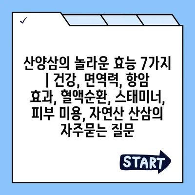 산양삼의 놀라운 효능 7가지 | 건강, 면역력, 항암 효과, 혈액순환, 스태미너, 피부 미용, 자연산 산삼