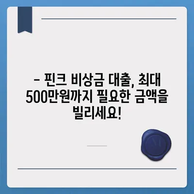 핀크 비상금 대출, 급할 때 딱! | 빠른 승인, 간편한 신청, 최대 500만원