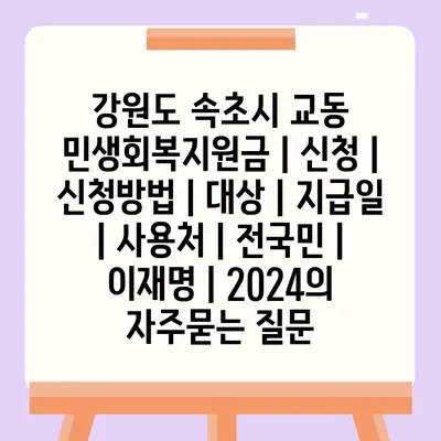 강원도 속초시 교동 민생회복지원금 | 신청 | 신청방법 | 대상 | 지급일 | 사용처 | 전국민 | 이재명 | 2024