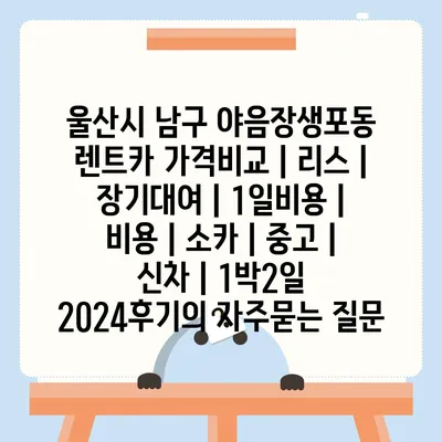 울산시 남구 야음장생포동 렌트카 가격비교 | 리스 | 장기대여 | 1일비용 | 비용 | 소카 | 중고 | 신차 | 1박2일 2024후기