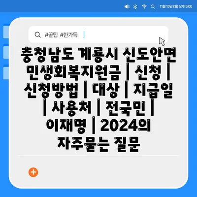 충청남도 계룡시 신도안면 민생회복지원금 | 신청 | 신청방법 | 대상 | 지급일 | 사용처 | 전국민 | 이재명 | 2024