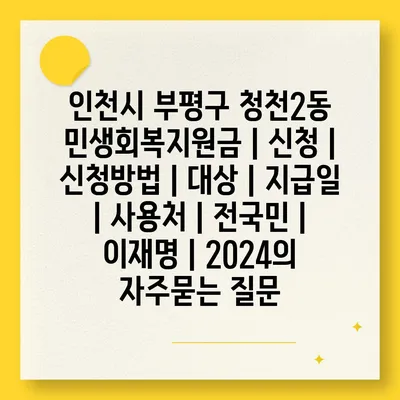 인천시 부평구 청천2동 민생회복지원금 | 신청 | 신청방법 | 대상 | 지급일 | 사용처 | 전국민 | 이재명 | 2024