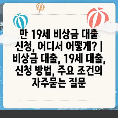 만 19세 비상금 대출 신청, 어디서 어떻게? | 비상금 대출, 19세 대출, 신청 방법, 주요 조건