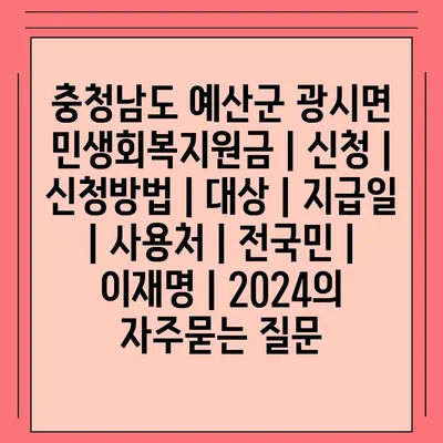 충청남도 예산군 광시면 민생회복지원금 | 신청 | 신청방법 | 대상 | 지급일 | 사용처 | 전국민 | 이재명 | 2024