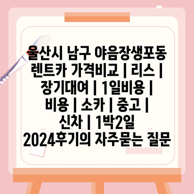 울산시 남구 야음장생포동 렌트카 가격비교 | 리스 | 장기대여 | 1일비용 | 비용 | 소카 | 중고 | 신차 | 1박2일 2024후기