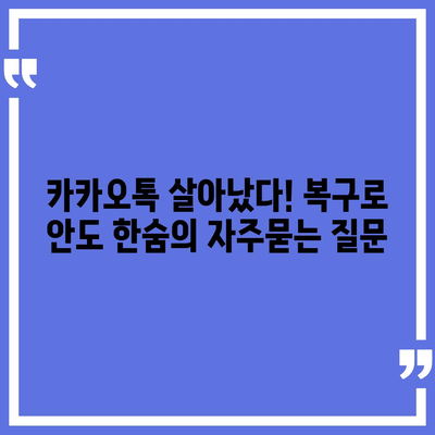 카카오톡 살아났다! 복구로 안도 한숨