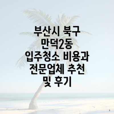 부산시 북구 만덕2동 입주청소 비용과 전문업체 추천 및 후기