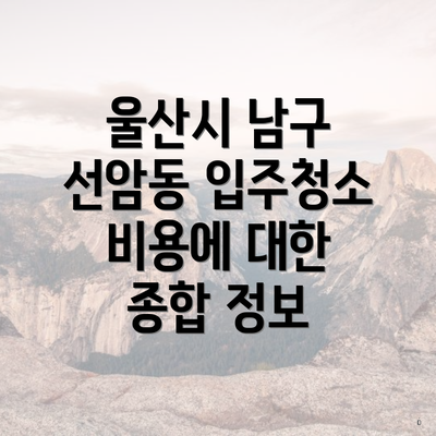 울산시 남구 선암동 입주청소 비용에 대한 종합 정보