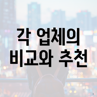 각 업체의 비교와 추천