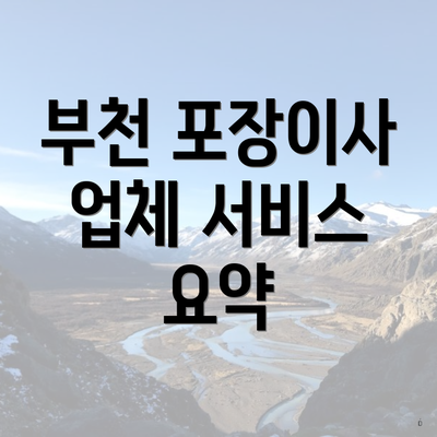 부천 포장이사 업체 서비스 요약