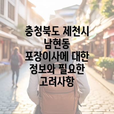 충청북도 제천시 남현동 포장이사에 대한 정보와 필요한 고려사항