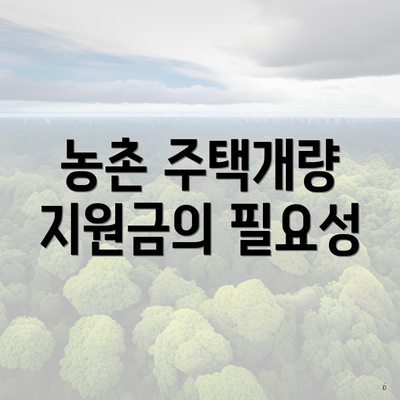 농촌 주택개량 지원금의 필요성