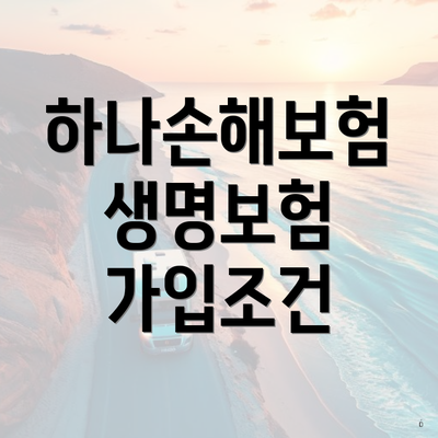 하나손해보험 생명보험 가입조건